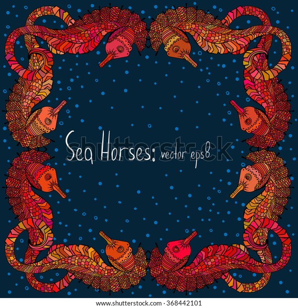 Decorative Frame Sea Horses Water Bubbles Stock Vector Royalty