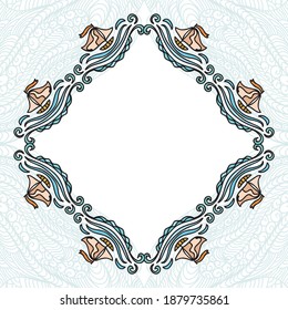 Decorative frame of sea waves and ships. Vector illustration