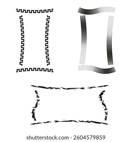 Decorative frame set. Abstract black border. Geometric stylish design. Distressed vintage outline.