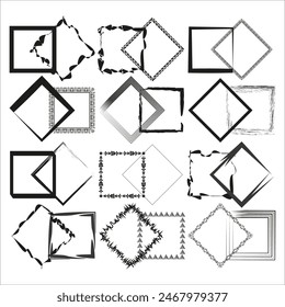 Decorative frame set. Abstract geometric borders. Black and white vector. Artistic design elements.
