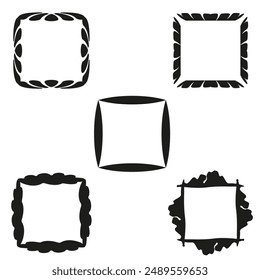 Dekorativer Rahmensatz. Schwarze Silhouetten. Einzigartige Formen. Vektorillustration.