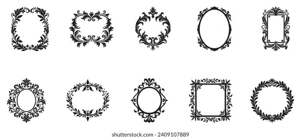 Decorative frame set Elegant element for design in Eastern style, black border.