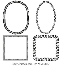 Decorative frame set. Geometric patterns. Vector design. Black and white.