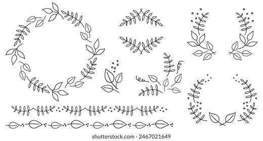 Decorative frame set with leaves and branches, vector illustration