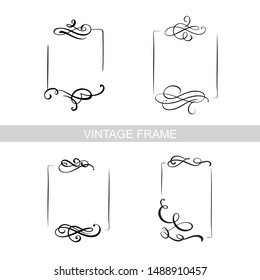 Decorative frame set with old filigree swirls for menu book. Vector ornamental elegant floral vintage borders. Wedding illustration