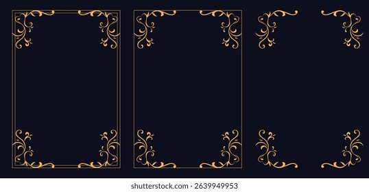 Decorative frame set. Vector vintage frames on white backgrounds. Luxury decorative design elements. Geometric and plant parts. Modern card borders. Victorian ornament. Line gold framework