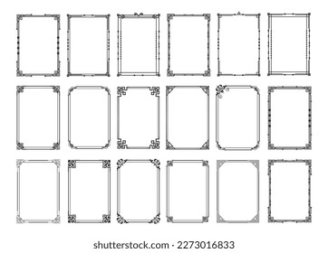decorative frame set. vintage rectangular ornament and ornate border. Wedding frames, museum photo frames or art deco frames. Isolated icon vector set