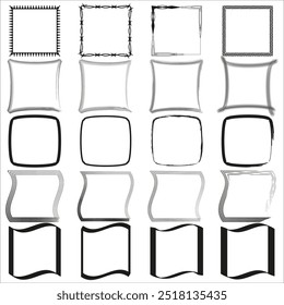 Decorative frame set. Wavy and square outlines. Abstract border collection. Black and white elements.