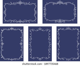 Decorative frame set with white lines on a navy blue background (ratio of Japanese postcards)