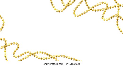 Decorative frame with shiny realistic gold beads, jewelry, vector illustration background