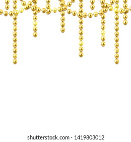 Decorative frame with shiny realistic gold beads, jewelry, vector illustration background