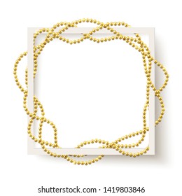 Decorative frame with shiny realistic gold beads, jewelry, vector illustration background