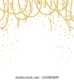 Decorative frame with shiny realistic gold beads, jewelry, vector illustration background
