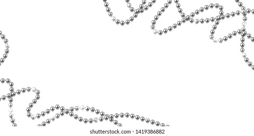 Decorative frame with shiny realistic silver beads, jewelry, vector illustration background