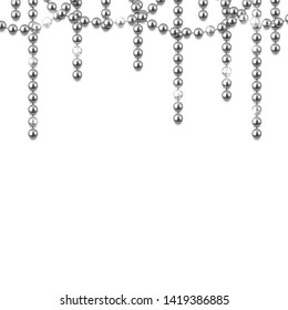 Decorative frame with shiny realistic silver beads, jewelry, vector illustration background
