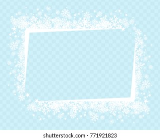 Decorative frame with snowflakes blue background for greeting text on postcard or letter vector illustration. New Year or Christmas frame on snow transparent background vector image