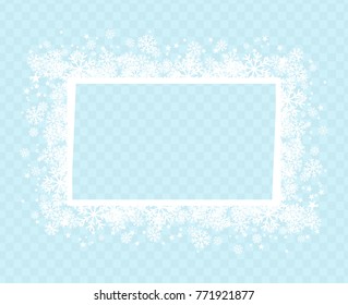 Decorative frame with snowflakes blue background for greeting text on postcard or letter vector illustration. New Year or Christmas frame on snow transparent background vector image