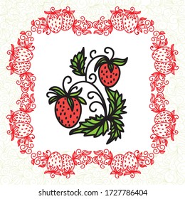 Decorative frame of strawberry. Vector illustration