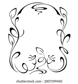 decorative frame with stylized leaves, bells and vignettes in black lines on a white background