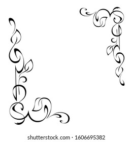 decorative frame of stylized leaves and vignettes in black lines on a white background