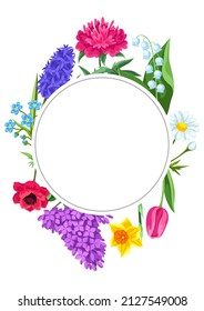 Decorative frame with summer flowers. Beautiful decorative bouquet of blooming plants.