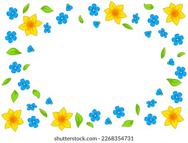 Decorative frame with summer flowers. Beautiful decorative bouquet of blooming plants.