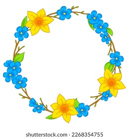 Decorative frame with summer flowers. Beautiful decorative bouquet of blooming plants.