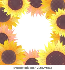 Dekorativer Rahmen mit Sonnenblumen. Farbiges Element für Design. Vektorgrafik einzeln auf weißem Hintergrund.