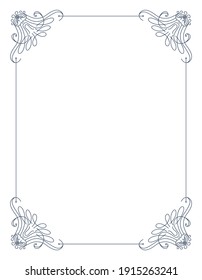 Decorative frame with swirls corners. Elegance border design. Linear contour for wedding or greeting banner. Isolated vector illustration