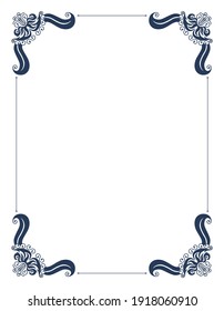 Decorative frame with swirls corners. Elegance border. Simple contour for wedding, greeting banner design. Isolated vector illustration