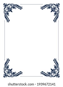 Decorative frame with swirls corners. Elegance border. Simple contour for wedding, greeting banner design. Isolated vector illustration