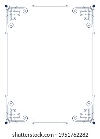 Decorative frame with swirls corners. Elegance border. Simple contour for wedding, greeting banner design. Isolated vector illustration