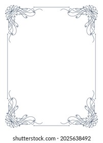Decorative frame with swirls corners. Elegance border. Simple contour for wedding, greeting banner design. Isolated vector illustration