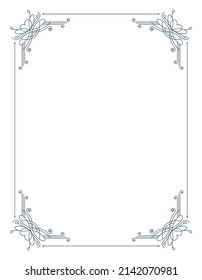 Decorative frame with swirls corners. Elegance border. Simple contour for wedding, greeting banner design. Isolated vector illustration