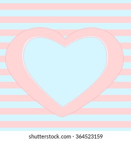 Decorative frame template, Heart frame on Seamless stripes background in pink and blue for nursery room decor, poster, greeting card, wall decal, Invitation, greeting card template, t-shirt prints
