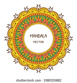 Decorative frame for text with ethnic ornaments. Flower mandala.