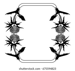 Decorative frame with thistle silhouette. Vector clip art.