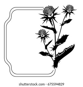 Decorative frame with thistle silhouette. Vector clip art.