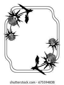 Decorative frame with thistle silhouette. Vector clip art.