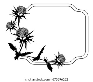 Decorative frame with thistle silhouette. Vector clip art.