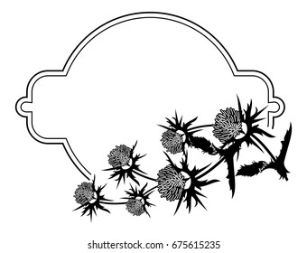 Decorative frame with thistle silhouette. Vector clip art.