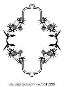 Decorative frame with thistle silhouette. Vector clip art.