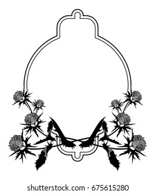 Decorative frame with thistle silhouette. Vector clip art.