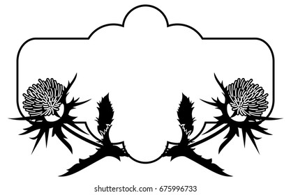 Decorative frame with thistle silhouette. Vector clip art.