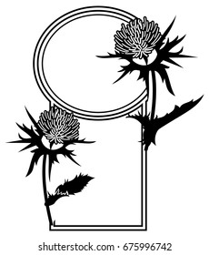 Decorative frame with thistle silhouette. Vector clip art.