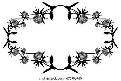 Decorative frame with thistle silhouette. Vector clip art.