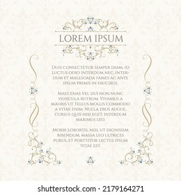 Decorative frame and title border. Card template for greeting card, certificate, invitation, menu. Graphic design page.