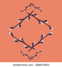 decorative frame for the title or inscription from willow branches on an orange background