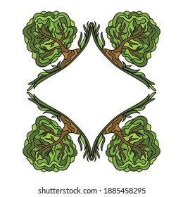 Decorative frame of trees. Vector illustration