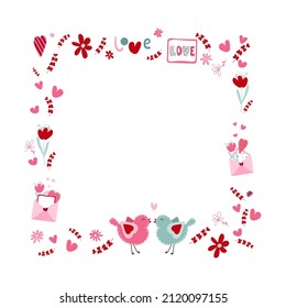 Marco decorativo para el Día de San Valentín en forma de corazón. Ilustración aislada plana 